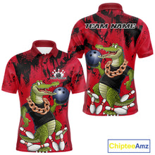 Load image into Gallery viewer, Red Custom Funny Alligator Bowling Men Polo Shirt, Bowling Team Jerseys Bowler Outfit IPHW10772