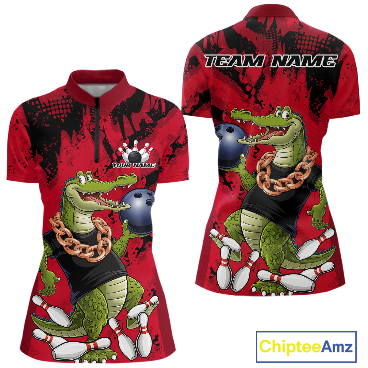 Red Custom Funny Alligator Bowling Women Shirt, Bowling Team Jerseys Bowler Outfit IPHW10772