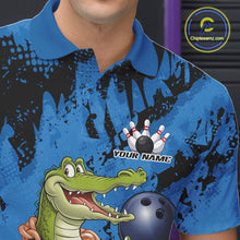 Load image into Gallery viewer, Blue Custom Funny Alligator Bowling Men Polo Shirt, Bowling Team Jerseys Bowler Outfit IPHW10773