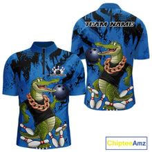 Load image into Gallery viewer, Blue Custom Funny Alligator Bowling Men Quarter-Zip Shirt, Bowling Team Jerseys Bowler Outfit IPHW10773