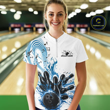 Load image into Gallery viewer, Custom Blue Music Flame Bowling Women Quarter-Zip Shirt, Bowling League Shirt IPHW10994