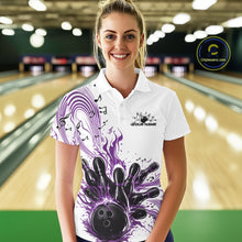 Load image into Gallery viewer, Custom Purple Music Flame Bowling Women Polo Shirt, Bowling League Shirt Bowler Jerseys IPHW10995