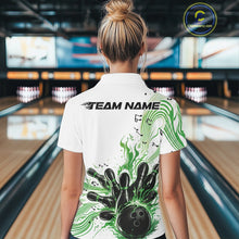 Load image into Gallery viewer, Custom Green Music Flame Bowling Women Polo Shirt, Bowling League Shirt Bowler Jerseys IPHW10996