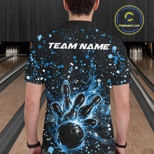 Load image into Gallery viewer, Custom Blue Splatter Music Flame Bowling Men Polo Shirt, Music Bowling Jerseys IPHW11004