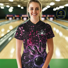 Load image into Gallery viewer, Custom Pink And Purple Splatter Music Flame Bowling Women Shirt, Music Bowling Jerseys IPHW11006