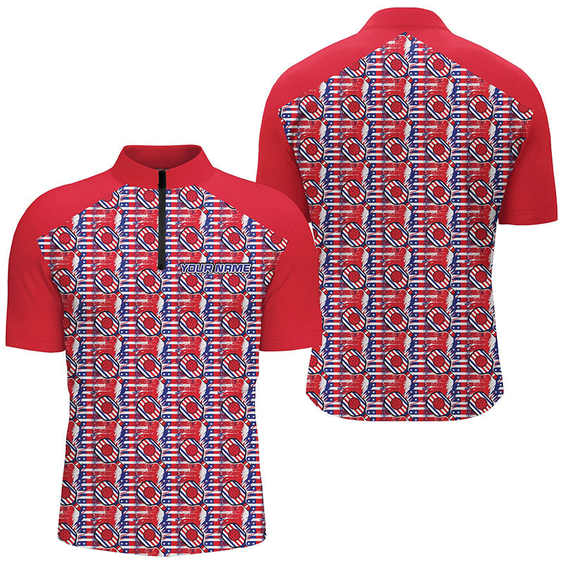 Custom American Flag Pickleball Polo Shirts For Men, Patriotic Pickleball Jerseys For Team IPHW6942
