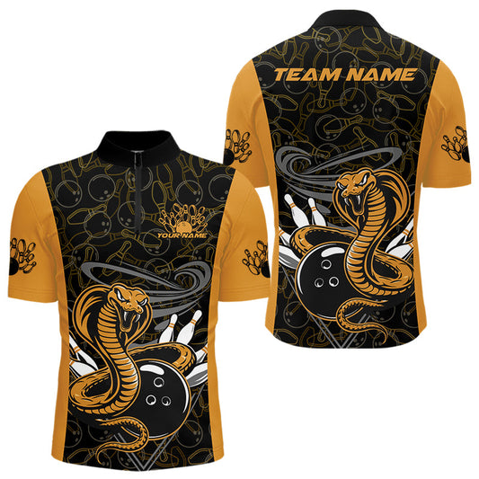 Custom Yellow Cobra Snake Bowling Team Men Quarter-Zip Shirts, Bowling Pattern Shirt IPHW9703