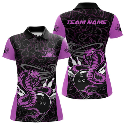 Custom Purple Cobra Snake Bowling Team Women Polo Shirts, Bowling Pattern Shirt IPHW9705