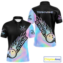 Load image into Gallery viewer, Custom Hologram Flame Strike Bowling Polo Shirts For Men, Bowling Team Bowler Outfit IPHW9859