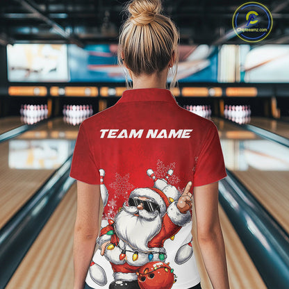 Custom Funny Santa Claus Christmas Bowling Women Quarter-Zip Shirts, Xmas Bowling Outfit IPHW10116