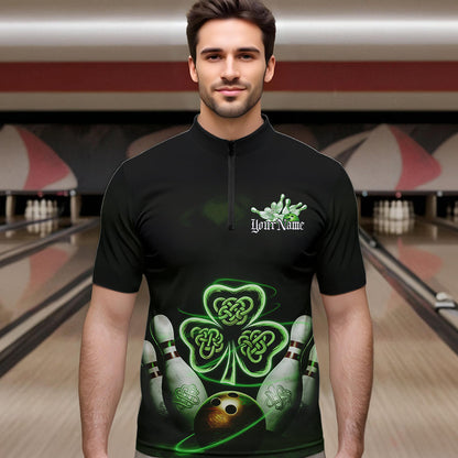 Custom Celtic Saint Patricks Day Bowling Quarter-Zip Shirts For Men, Bowling Tournament Shirt IPHW8592