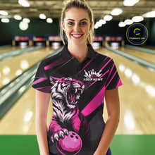 Load image into Gallery viewer, Custom Black And Pink Tiger Bowling Team Women Shirt, Bowling League Shirt Bowler Uniform IPHW10777