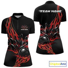 Load image into Gallery viewer, Custom Red Flame Bowling Women Quarter-Zip Shirt, Team Jerseys Bowling League Shirt IPHW11281