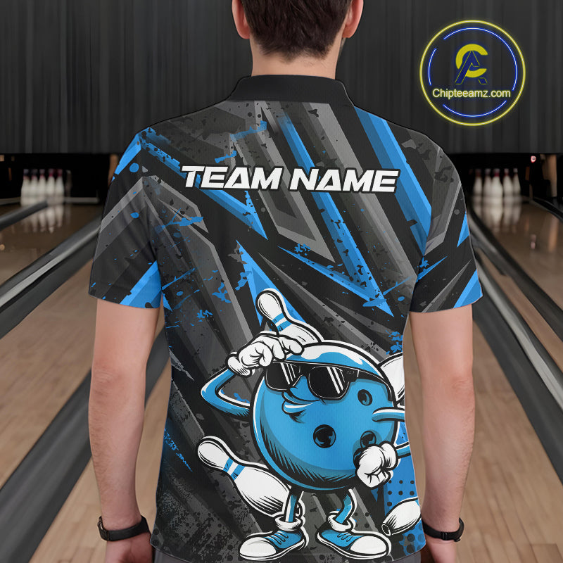 Black And Blue Funny Custom Bowling Jerseys, Cool Bowling Polo Shirts For Men IPHW9362