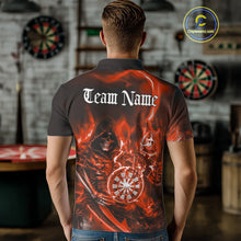Load image into Gallery viewer, Custom Black And Red Flame Grim Reaper Dart Team Men Polo Shirts, Halloween Dart Otufit IPHW10027