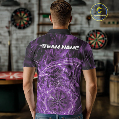 Custom Black And Purple Flame Grim Reaper Dart Team Men Polo Shirts, Halloween Otufit IPHW10039
