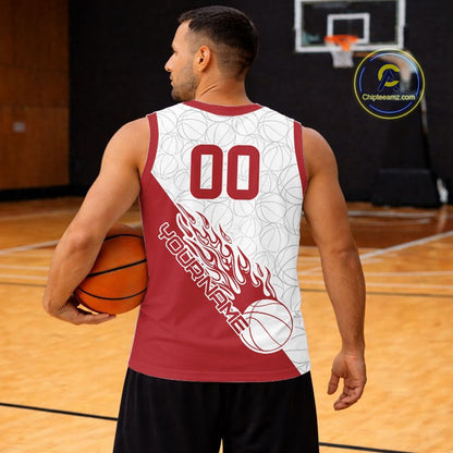 Red Flame Basketball Ball Team Shirts, Custom Name Team Name Basketball Jerseys IPHW10513