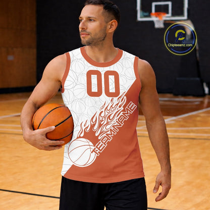 Orange Flame Basketball Ball Team Shirts, Custom Name Team Name Basketball Jerseys IPHW10515