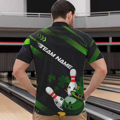 Custom St Patricks Day Bowling Jerseys, Saint Paddy Days Bowling Team Quarter-Zip Shirts For Men IPHW8600