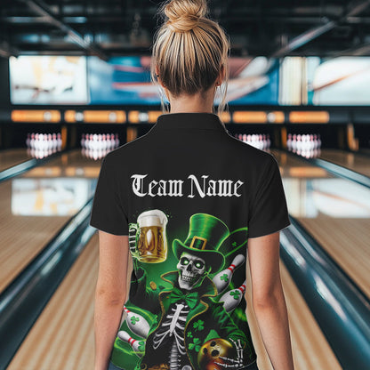 Custom Funny St Patricks Day Leprechaun Skull With Beer Bowling Team Quarter-Zip Shirts IPHW8603