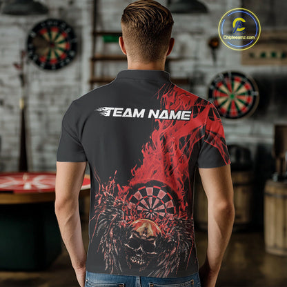 Custom Red Fire Flame Skull With Wings Dart Team Men Polo Shirt, Halloween Outfit IPHW10046