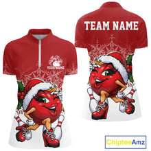 Load image into Gallery viewer, Custom Cute Funny Ladies Christmas Bowling Quarter-Zip Shirts, Women Team Xmas Outfit IPHW10135