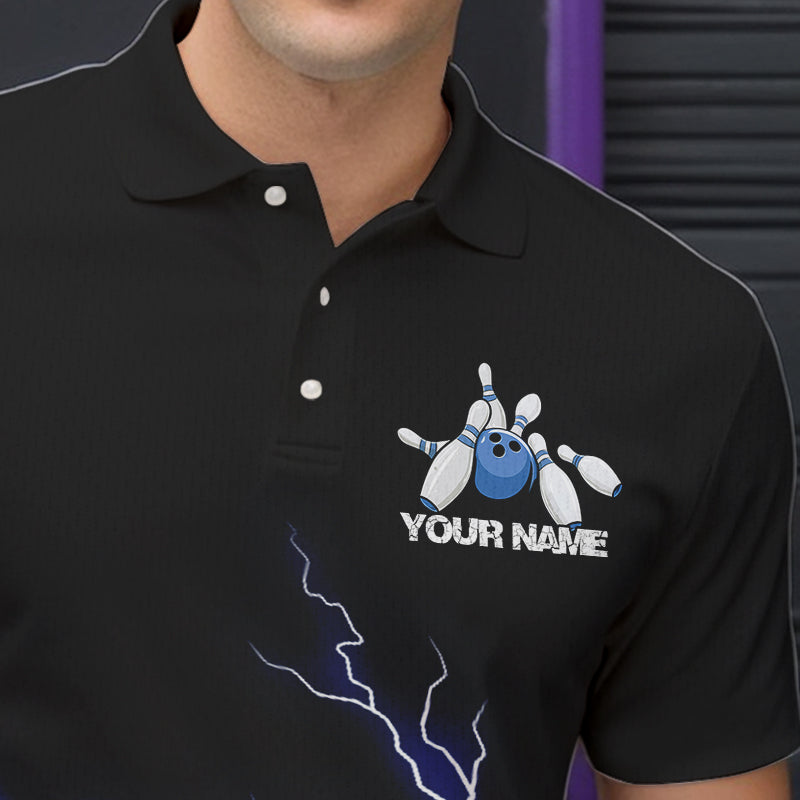 Blue Thunder Lightning Bowling Wings Custom Bowling Team Polo Shirts For Men IPHW8393