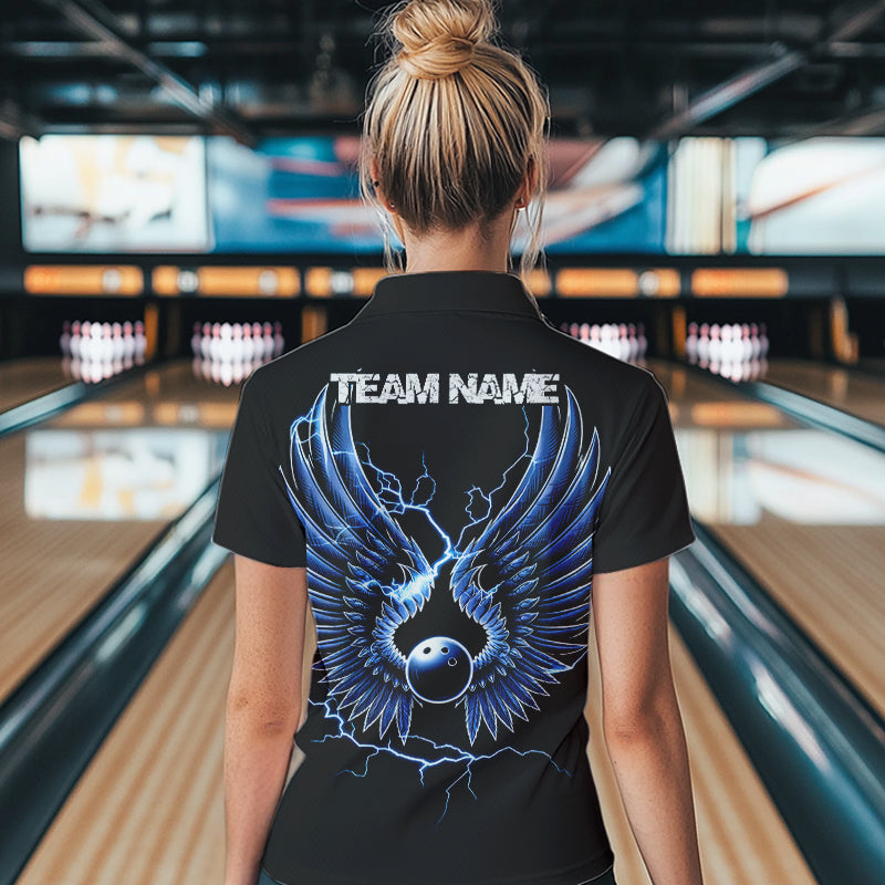 Blue Thunder Lightning Bowling Wings Custom Bowling Team Polo Shirts For Women IPHW8393