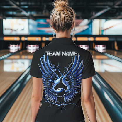 Blue Thunder Lightning Bowling Wings Custom Bowling Team Polo Shirts For Women IPHW8393