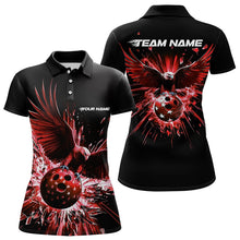 Load image into Gallery viewer, Black And Red Eagle Break Glass Custom Bowling Polo Shirts For Women, Bowling Team Shirt IPHW8399