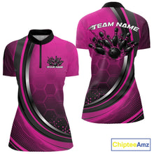 Load image into Gallery viewer, Custom Pink Flame Bowling Jerseys, Bowling Team Women Quarter-Zip Shirt Bowlers Outfit IPHW11315