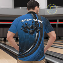 Load image into Gallery viewer, Custom Blue Flame Bowling Jerseys, Bowling Team Men Quarter-Zip Shirt Bowlers Outfit IPHW11317