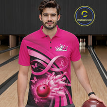 Load image into Gallery viewer, Custom Hope Pink Ribbon Butterfly Bowling Shirt For Men, Breast Cancer Bowling Shirt IPHW11328