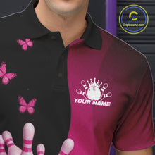 Load image into Gallery viewer, Custom Hope Pink Ribbon Butterfly Bowling Shirt For Men, Breast Cancer Bowling Shirt IPHW11329