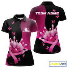 Load image into Gallery viewer, Custom Hope Pink Ribbon Butterfly Bowling Shirt For Women, Breast Cancer Bowling Shirt IPHW11329
