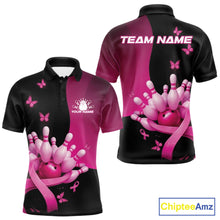Load image into Gallery viewer, Custom Hope Pink Ribbon Butterfly Bowling Shirt For Men, Breast Cancer Bowling Shirt IPHW11329