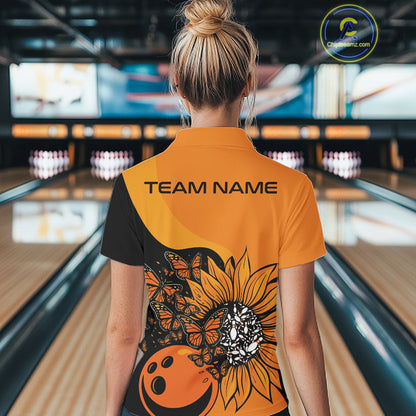 Custom Butterfly Sunflower Bowling Women Shirt, Sunflower Women Bowling Tournament Shirt IPHW10265