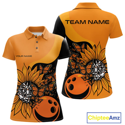 Custom Butterfly Sunflower Bowling Women Shirt, Sunflower Women Bowling Tournament Shirt IPHW10265