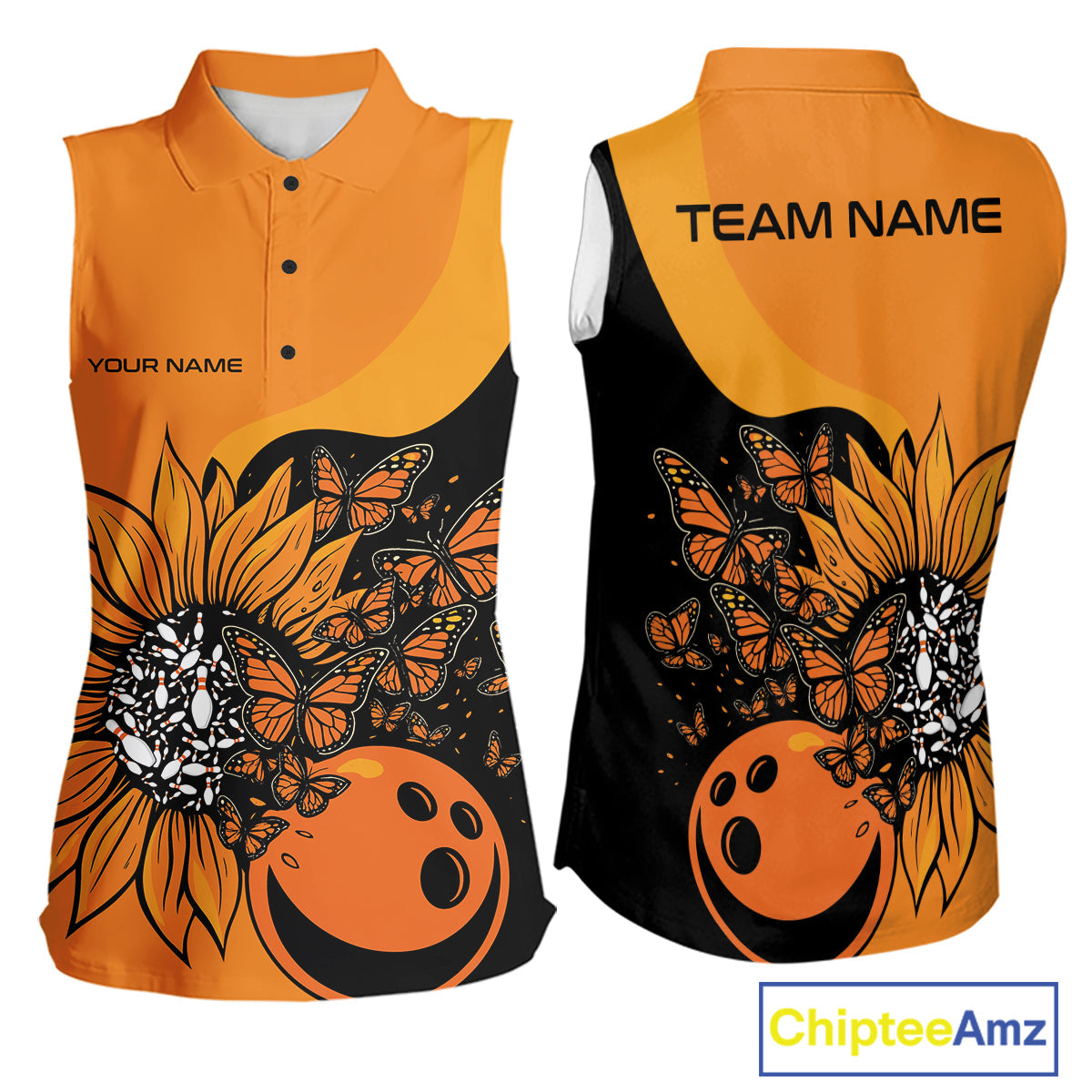 Custom Butterfly Sunflower Bowling Women Shirt, Sunflower Women Bowling Tournament Shirt IPHW10265