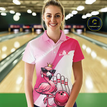 Load image into Gallery viewer, Sassy Classy Flamingo Queen Custom Women Bowling Polo Shirt, Glamorous Bowlers Outfit IPHW11026