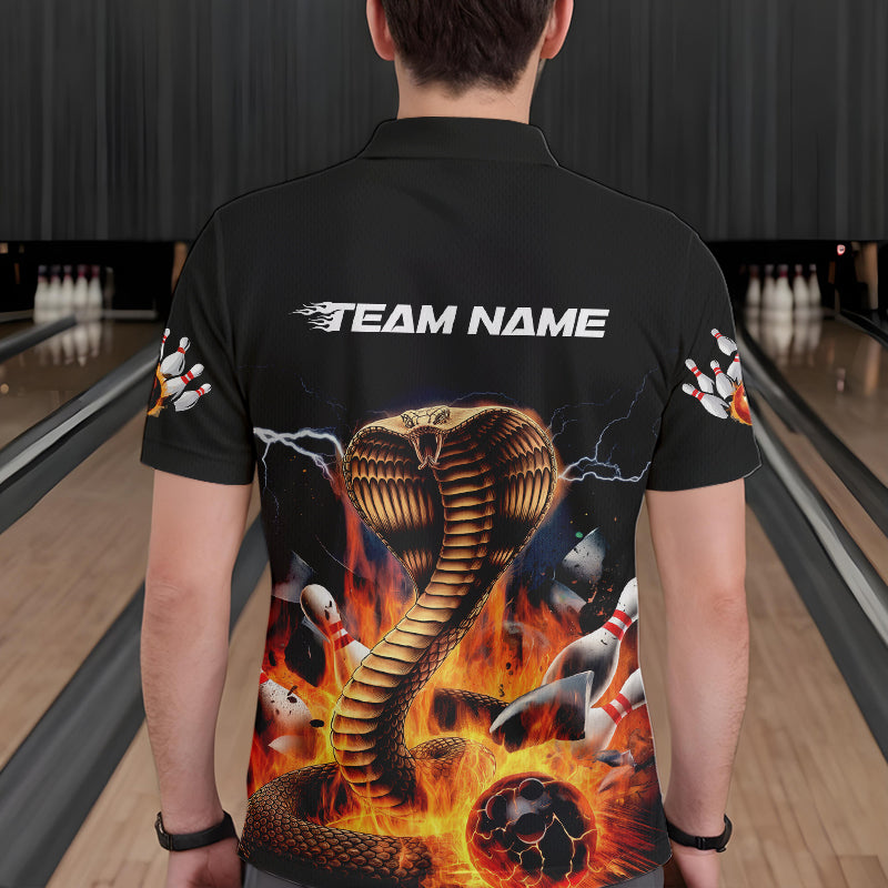 Custom Flame Cobra Snake Bowling Team Polo Shirts For Men, Bowling Tournament Outfit IPHW8667
