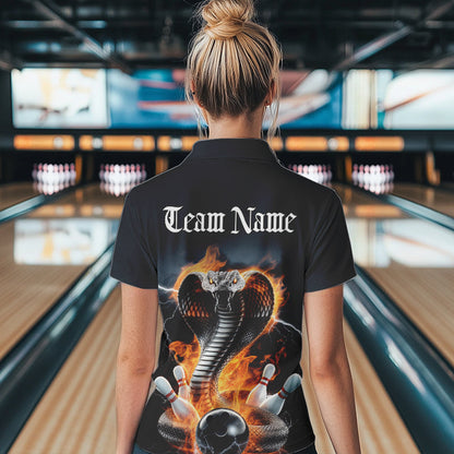 Custom Flame Cobra Snake Bowling Team Polo Shirts For Women, Bowling Tournament Outfit IPHW8668