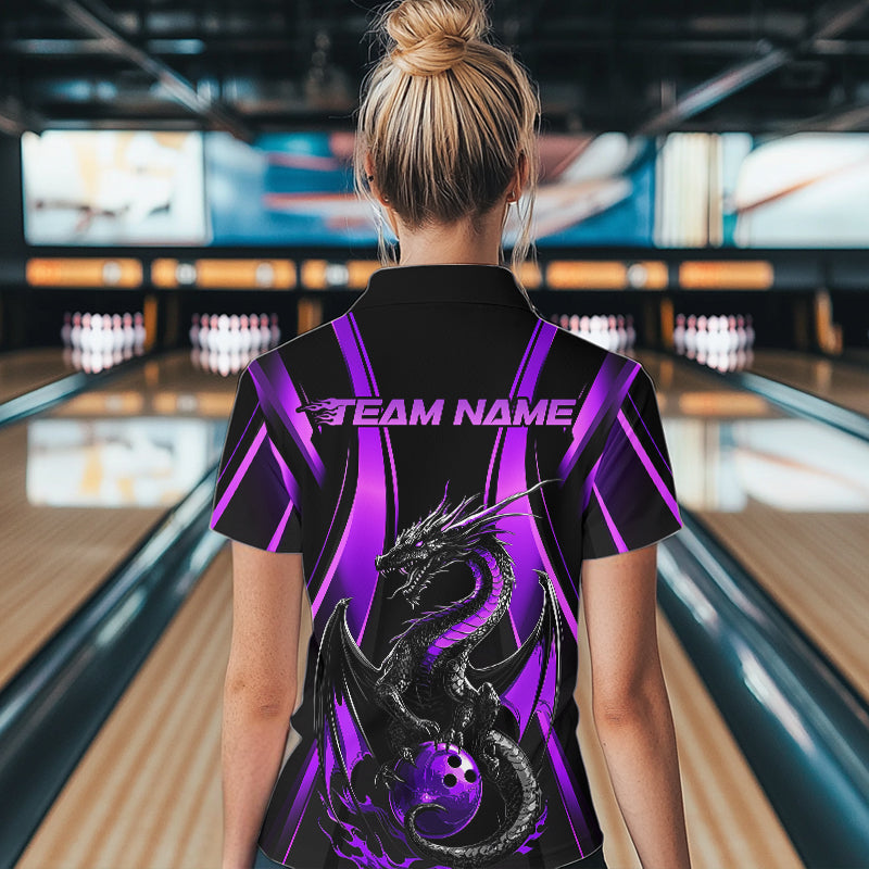 Custom Purple Dragon Bowling Jerseys, Dragon Bowling Women Quarter-Zip Bowling League Shirt IPHW8928
