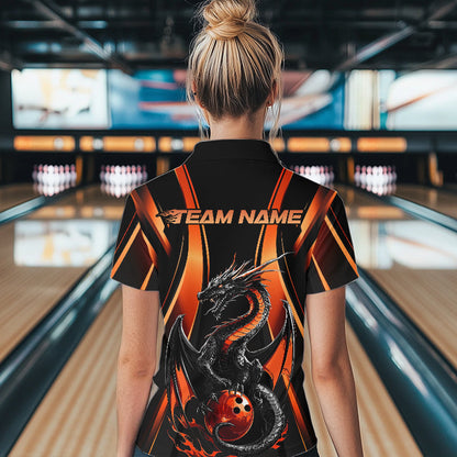 Custom Orange Dragon Bowling Jerseys, Dragon Bowling Women Quarter-Zip Bowling League Shirt IPHW8929