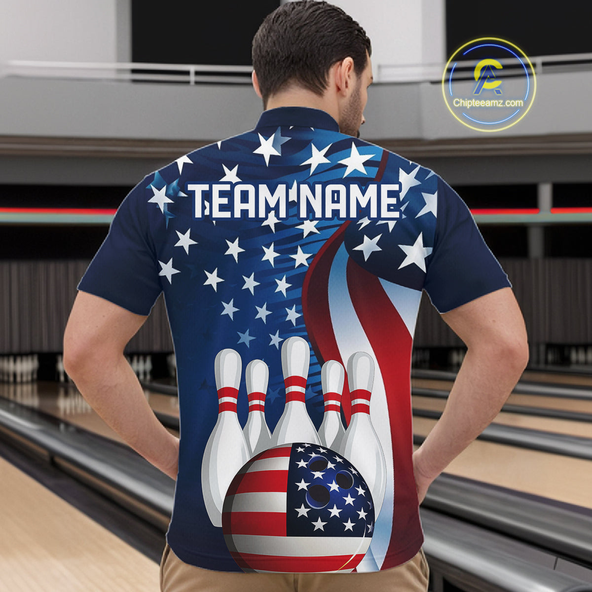American Flag Custom Patriotic Bowling Shirts For Men, Team Bowling League Shirts Uniform IPHW7555