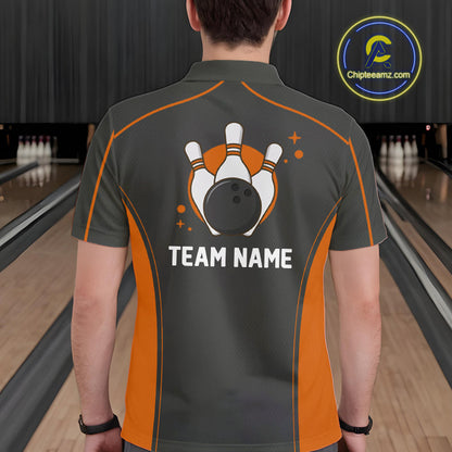 Custom Black And Orange Classic Bowling Team Polo Shirt For Men, Bowling League Shirt IPHW9913