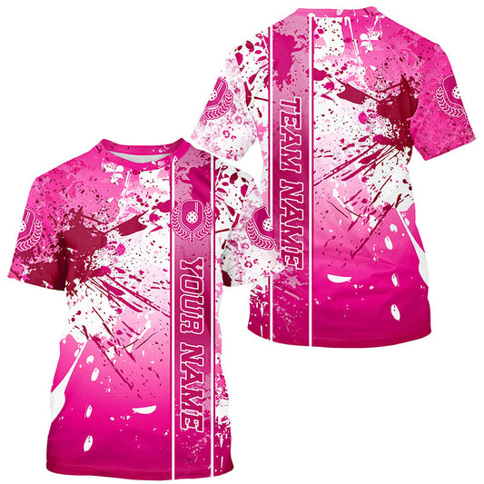 Pink And White Splatter Custom Pickleball T-Shirts For Men, Pickleball Team Uniform IPHW8204