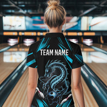 Load image into Gallery viewer, Custom Black And Blue Dragon Womens Bowling Quarter-Zip Shirts, Dragon Bowling League Shirt IPHW8675