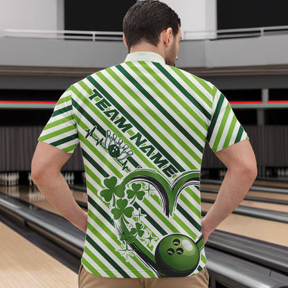 Custom Saint Patricks Day Heart Bowling Quarter-Zip Shirt For Men, Lucky Bowling Team League Shirt IPHW8683