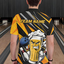 Load image into Gallery viewer, Custom Black And Yellow Funny Beer Bowling Men Polo Shirts, Angry Beer Glass Bowling Jersey IPHW8933